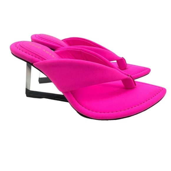 Good American Shoes Nib Good American Clear Wedge Heels Sandals Size 55 Hot Pink 02 Ga077nx